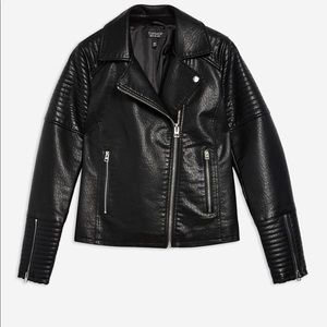Topshop black leather jacket with silver zippers.